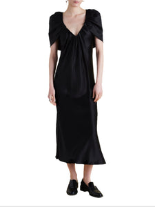 Satin Sheath with Draped Neckline in Black