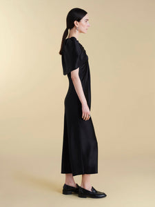 Satin Sheath with Draped Neckline in Black