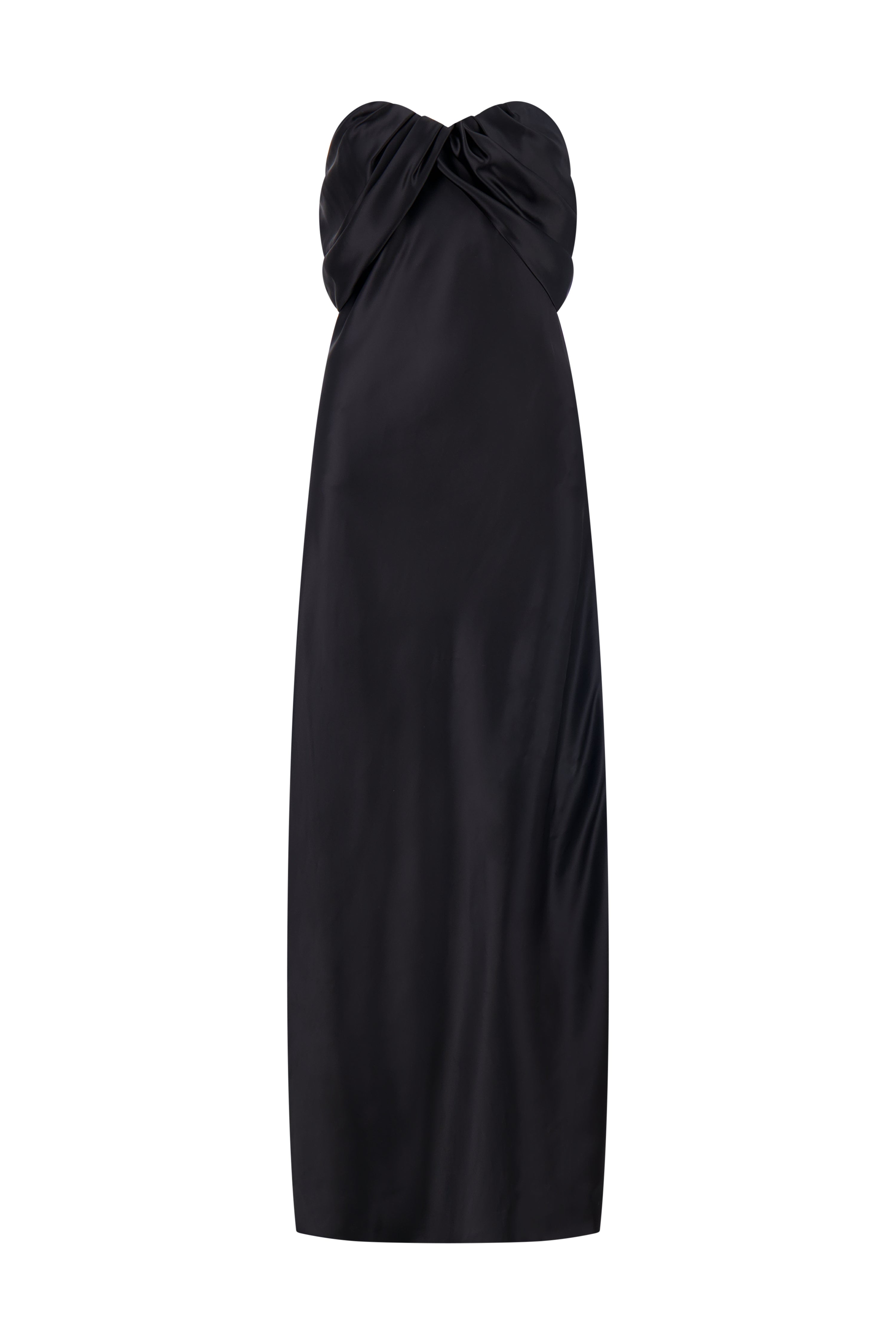 Satin Draped Bustier Dress in Black