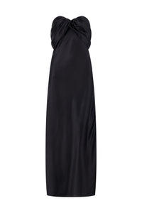 Satin Draped Bustier Dress in Black