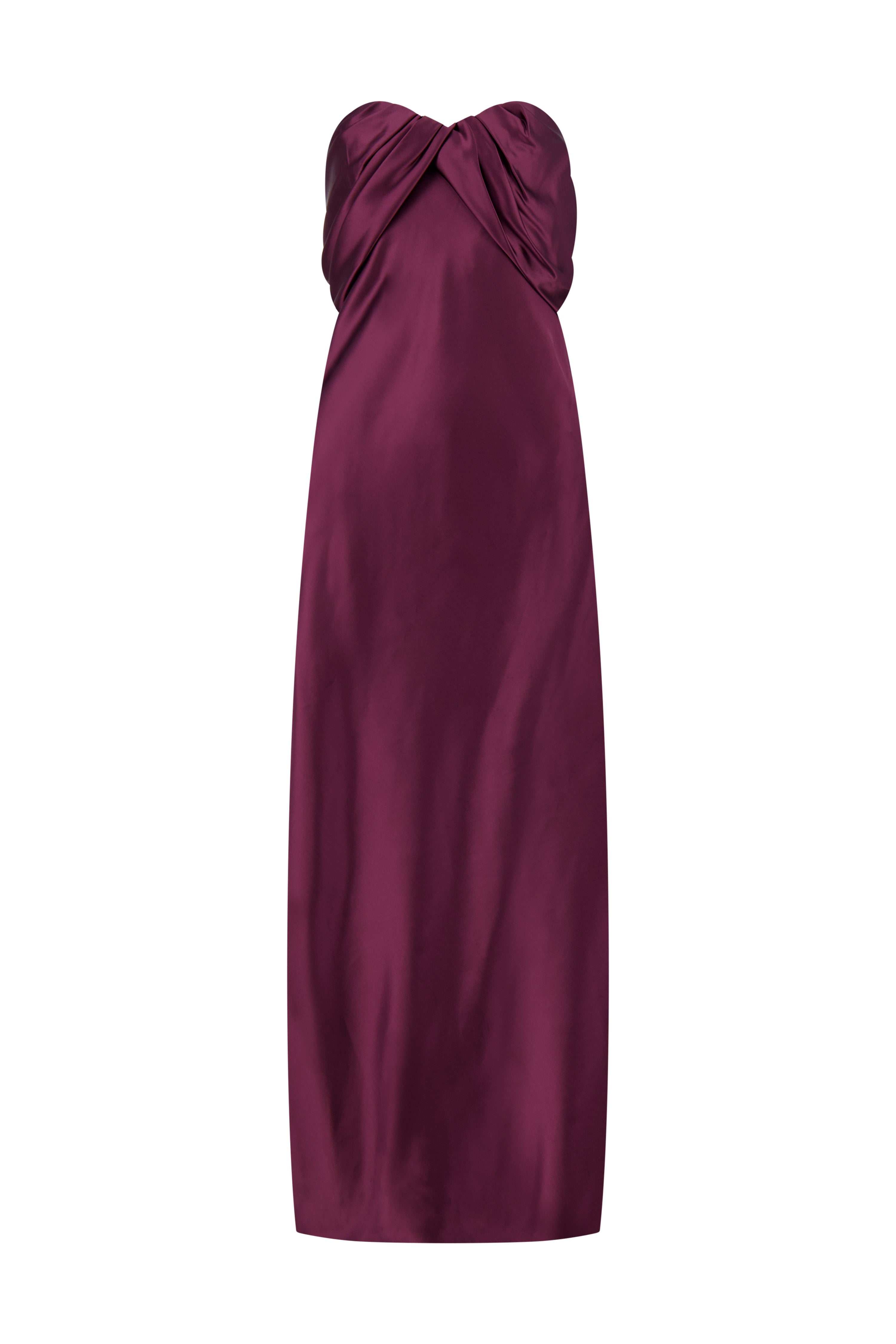 Satin Draped Bustier Dress in Garnet