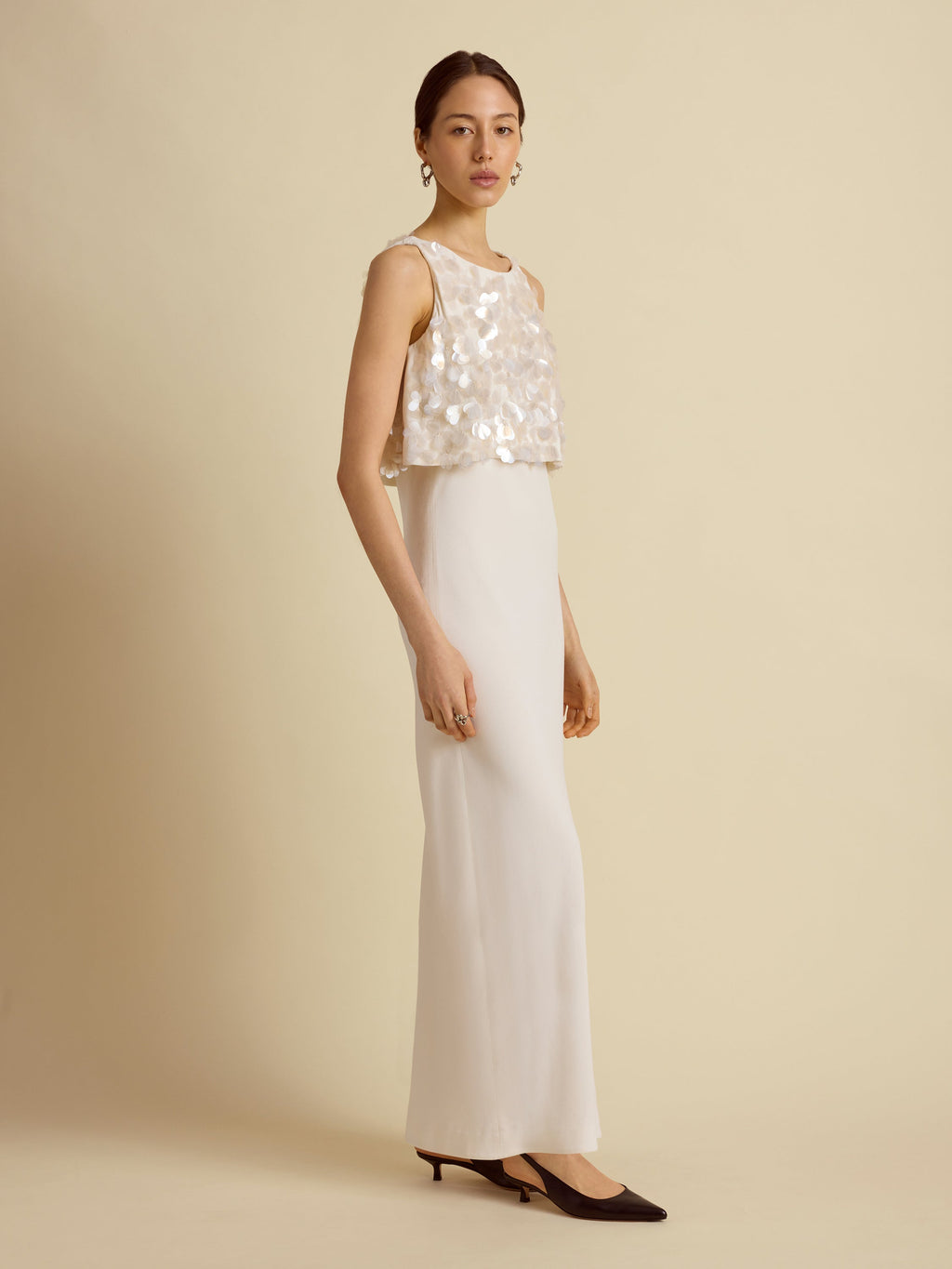 Paillette Bias Dress in Ivory