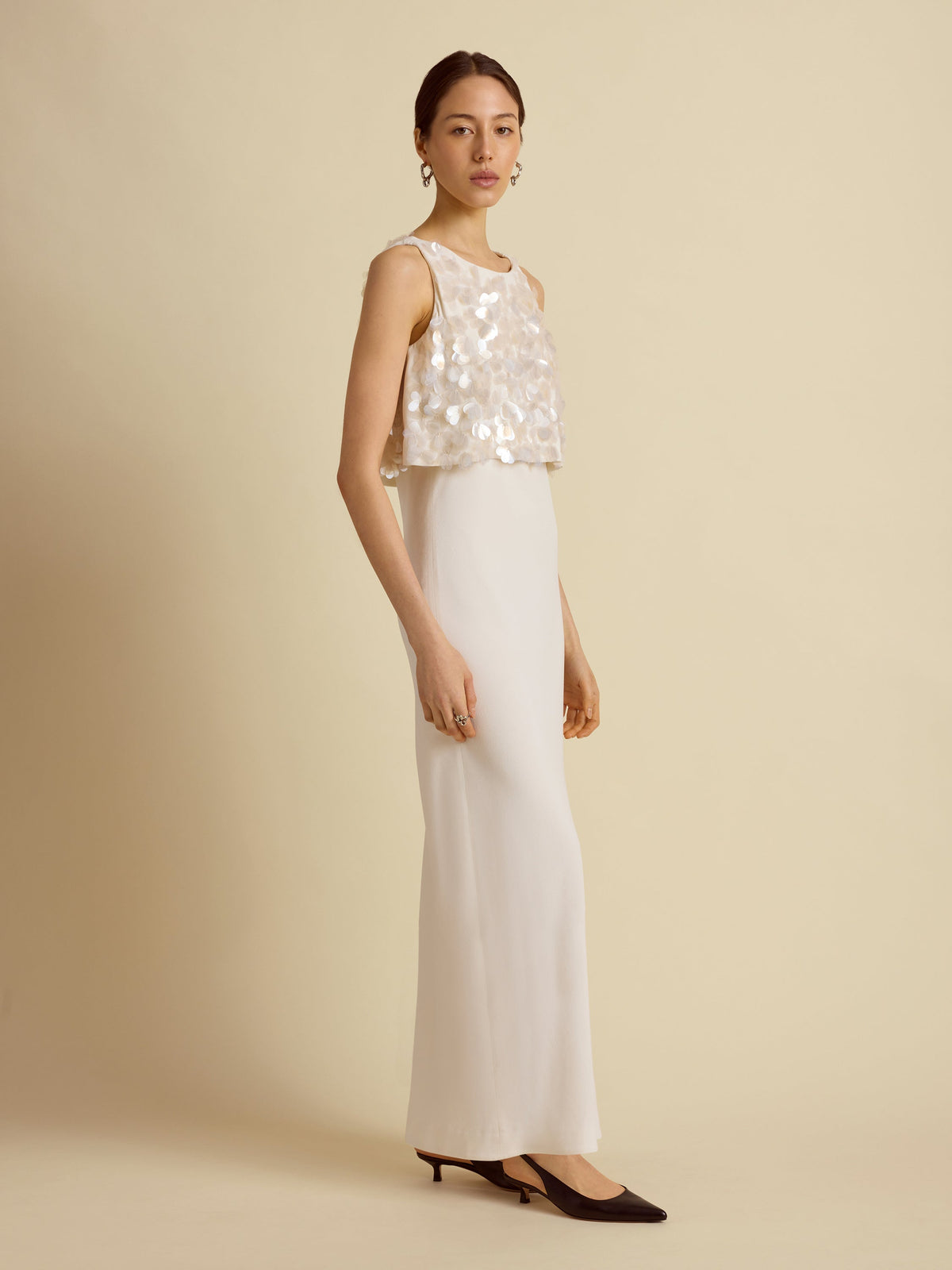 Paillette Bias Dress in Ivory
