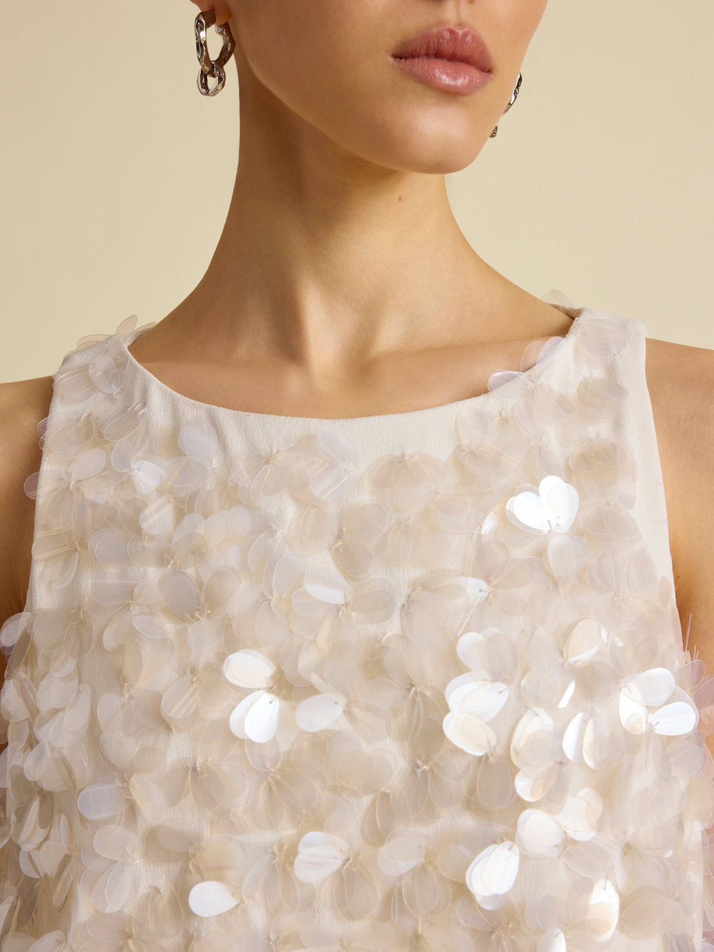 Paillette Bias Dress in Ivory