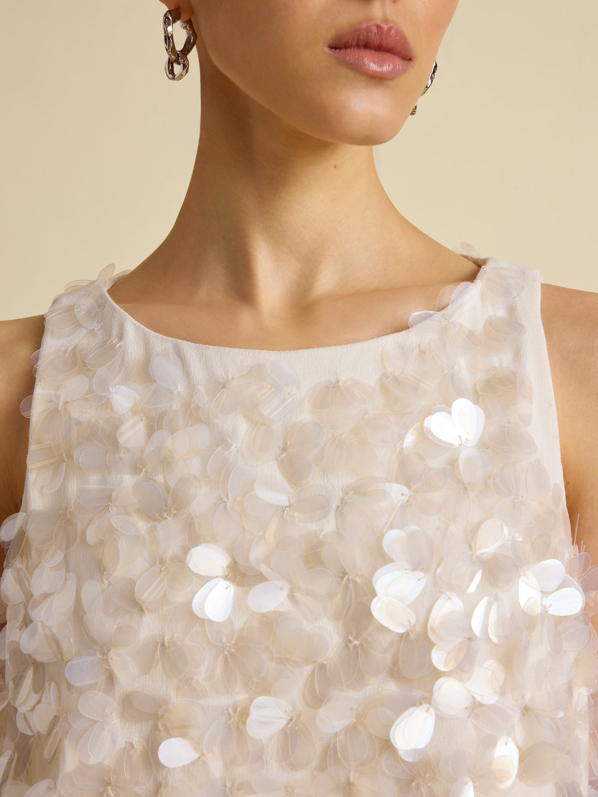 Paillette Bias Dress in Ivory