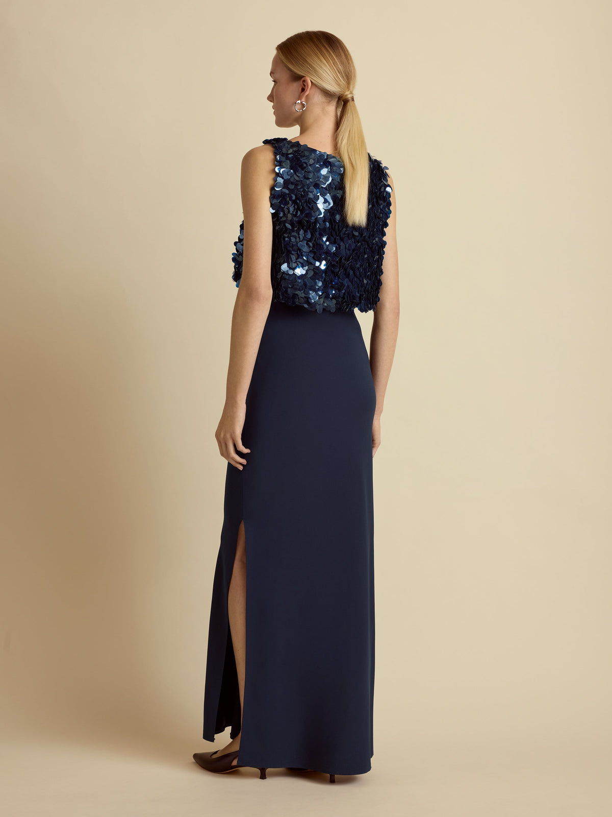 Paillette Bias Dress in Navy