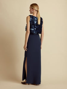 Paillette Bias Dress in Navy