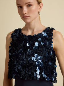 Paillette Bias Dress in Navy