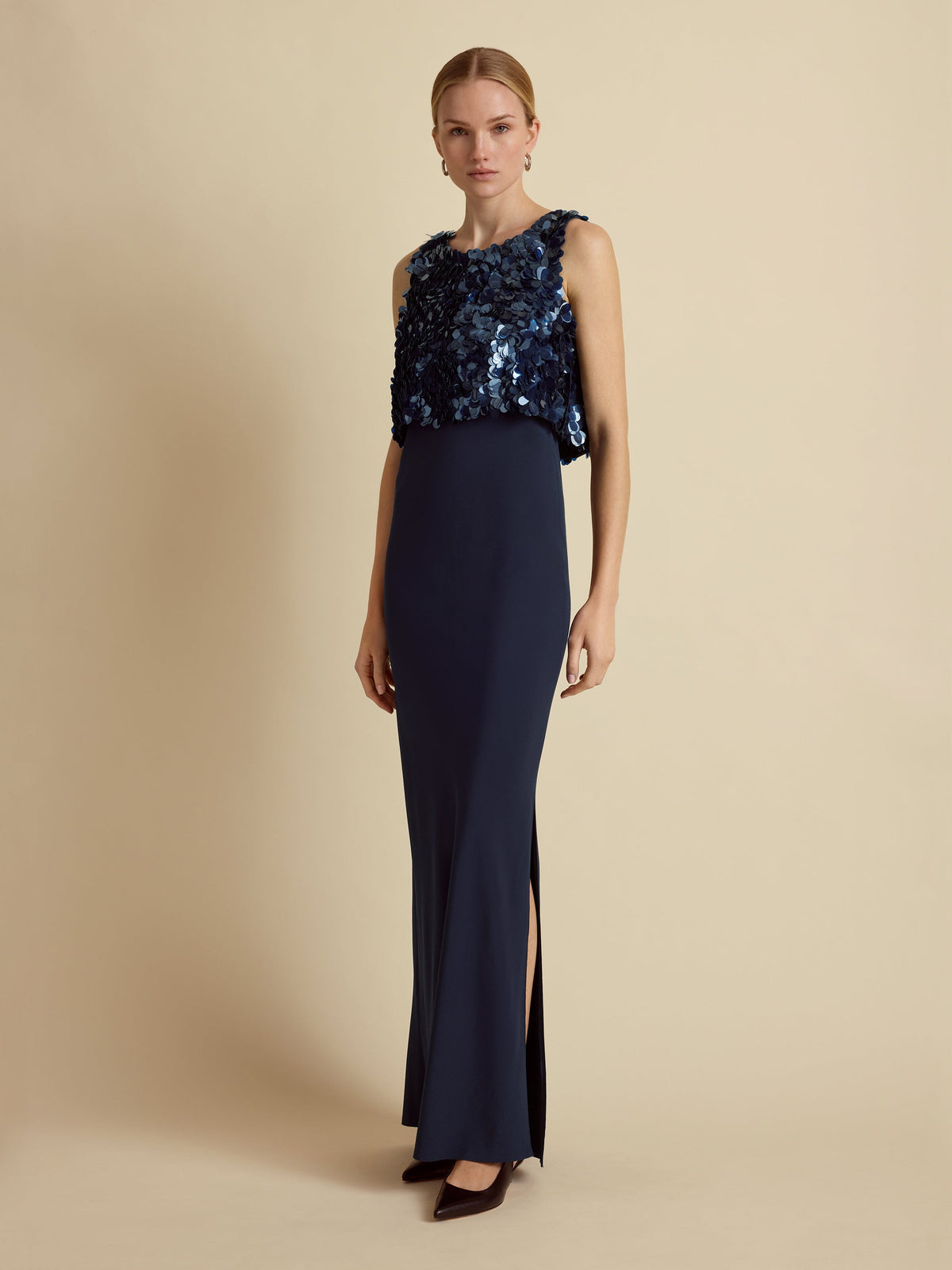 Paillette Bias Dress in Navy