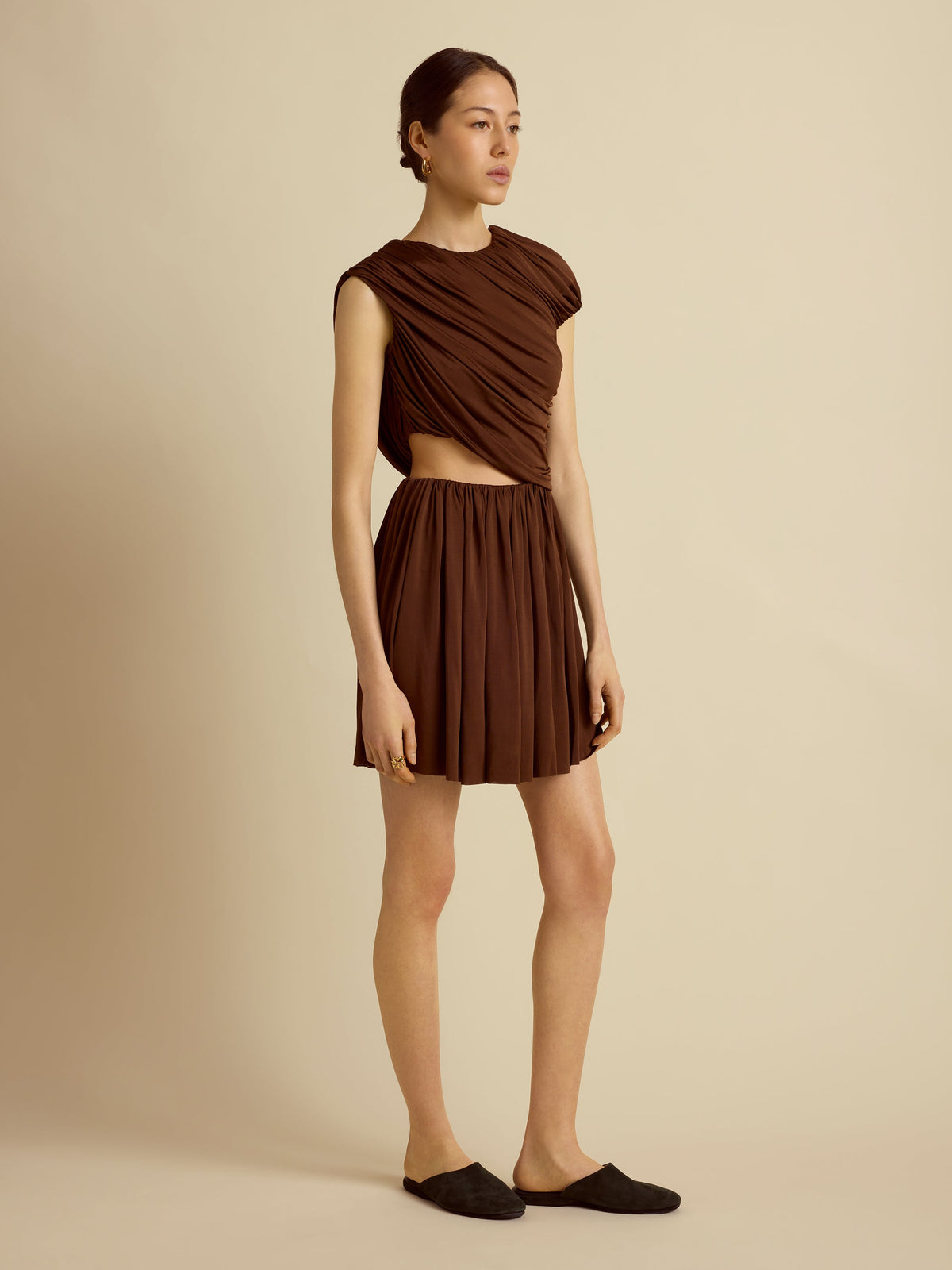 Draped Jersey Mini Dress in Umber