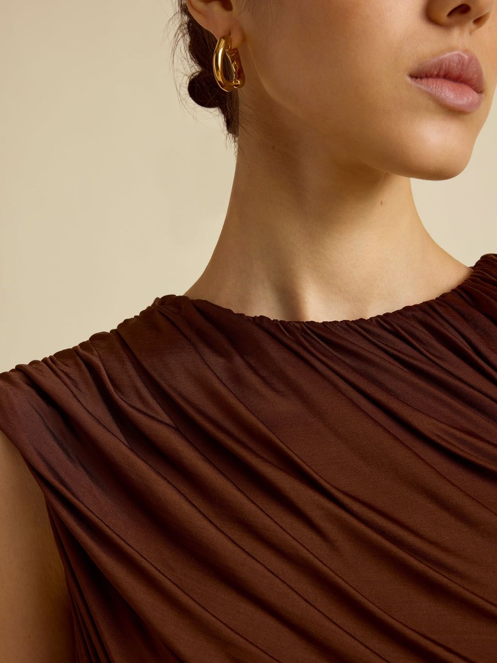 Draped Jersey Mini Dress in Umber