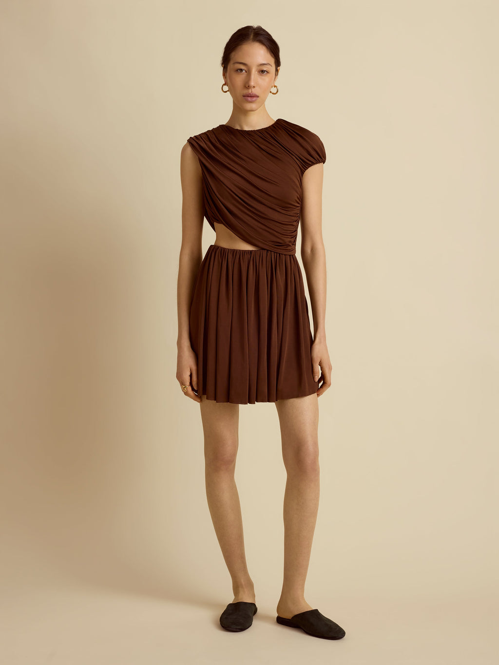 Draped Jersey Mini Dress in Umber
