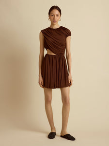 Draped Jersey Mini Dress in Umber