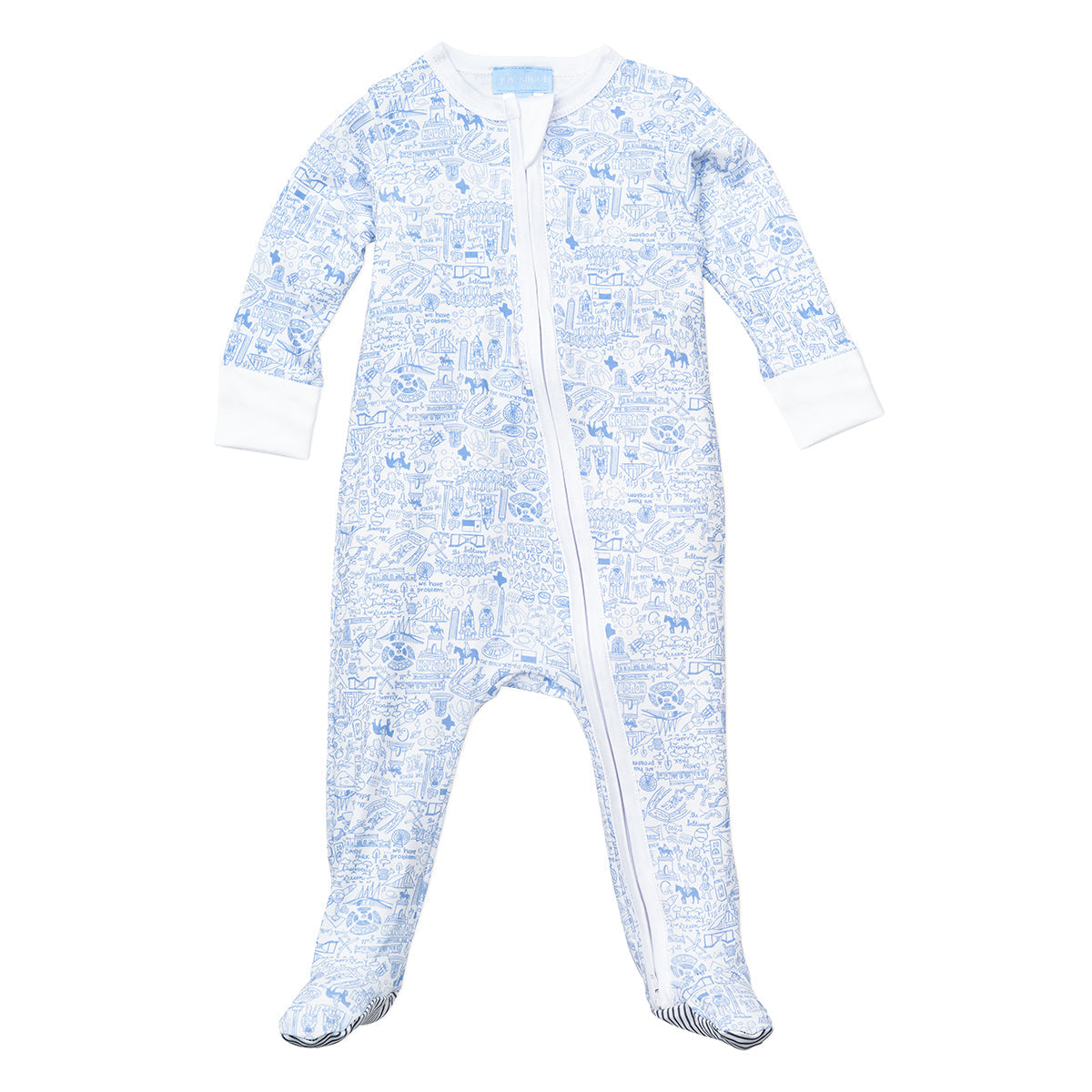 Joy Street Kids Houston print zip onesie, blue