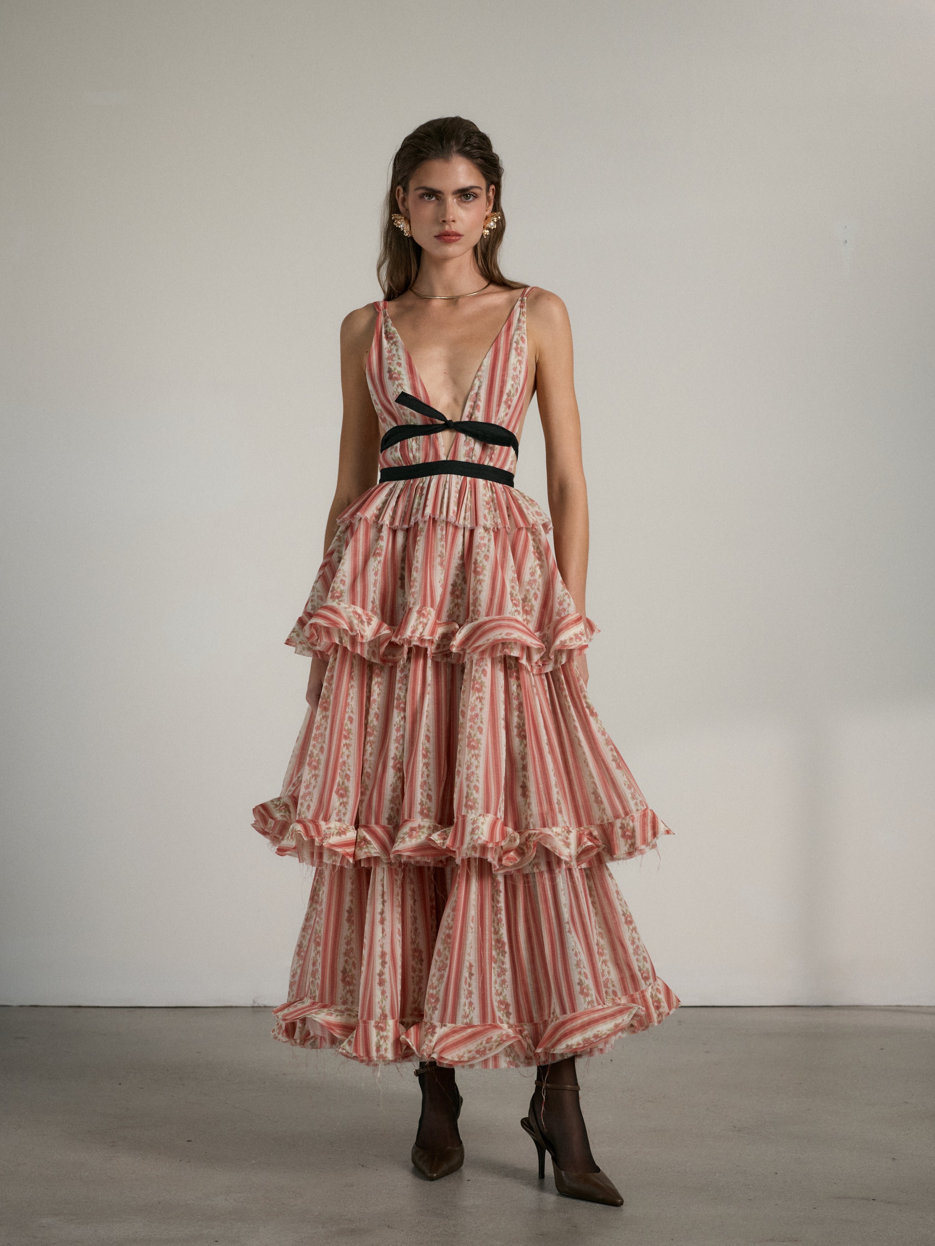 The Valencia Dress in Red Stripe Floral