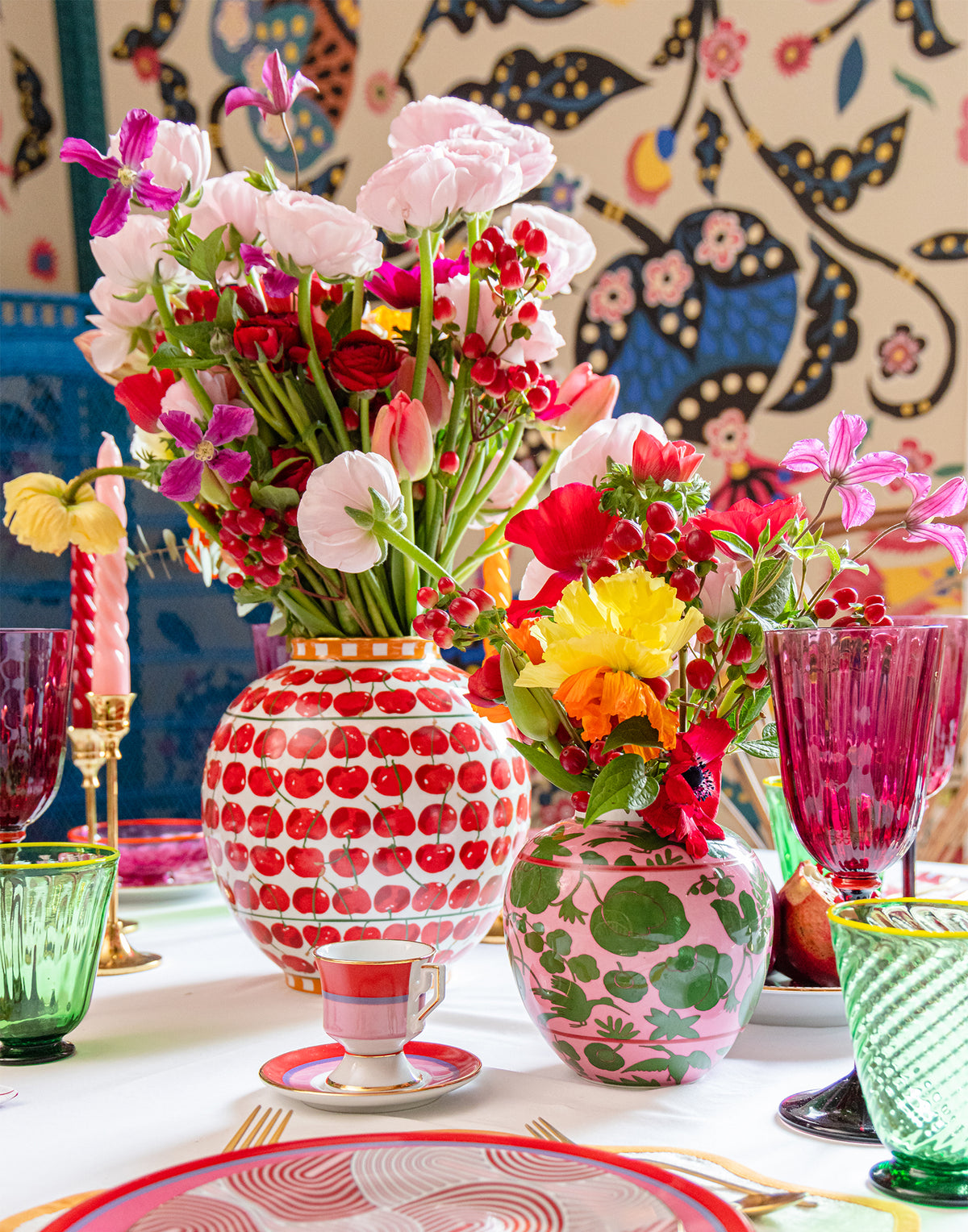 Bubble Vase in Wildbird Pink & Green