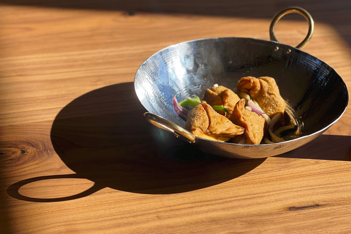 Indian Kadai Steel Wok with Brass Handles