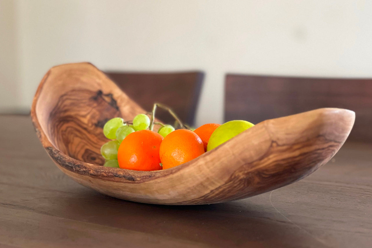 Italian Olivewood Boat Shaped Serving Bowl