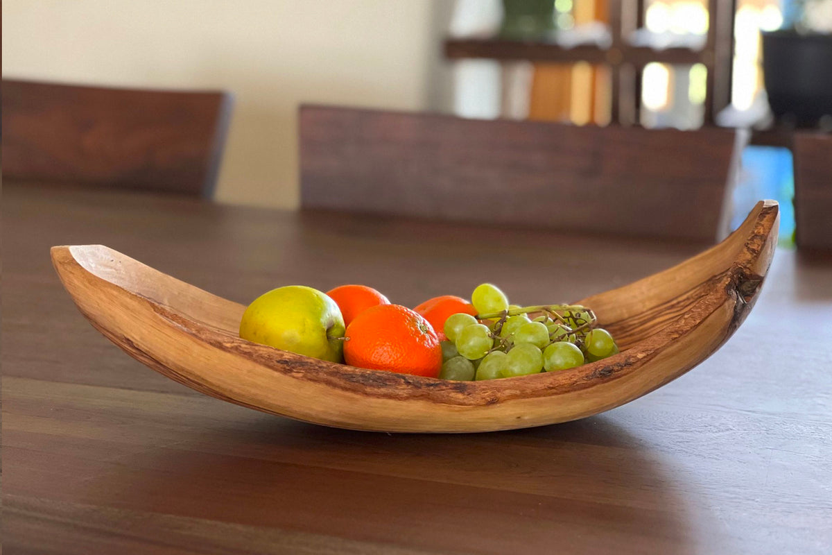 Italian Olivewood Boat Shaped Serving Bowl