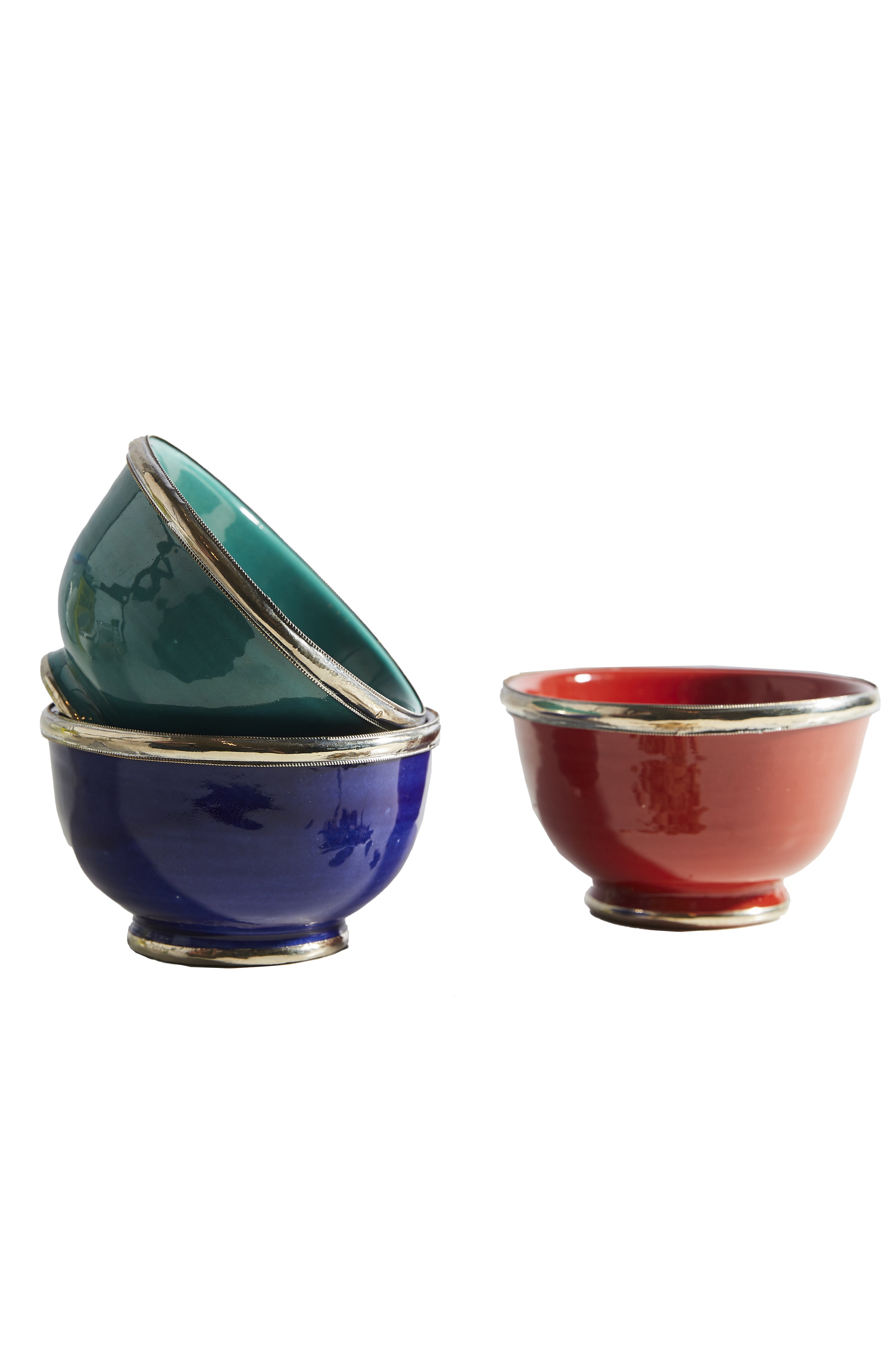 Verve Culture Moroccan Glazed Bowls with Berber Silver Trim- Set