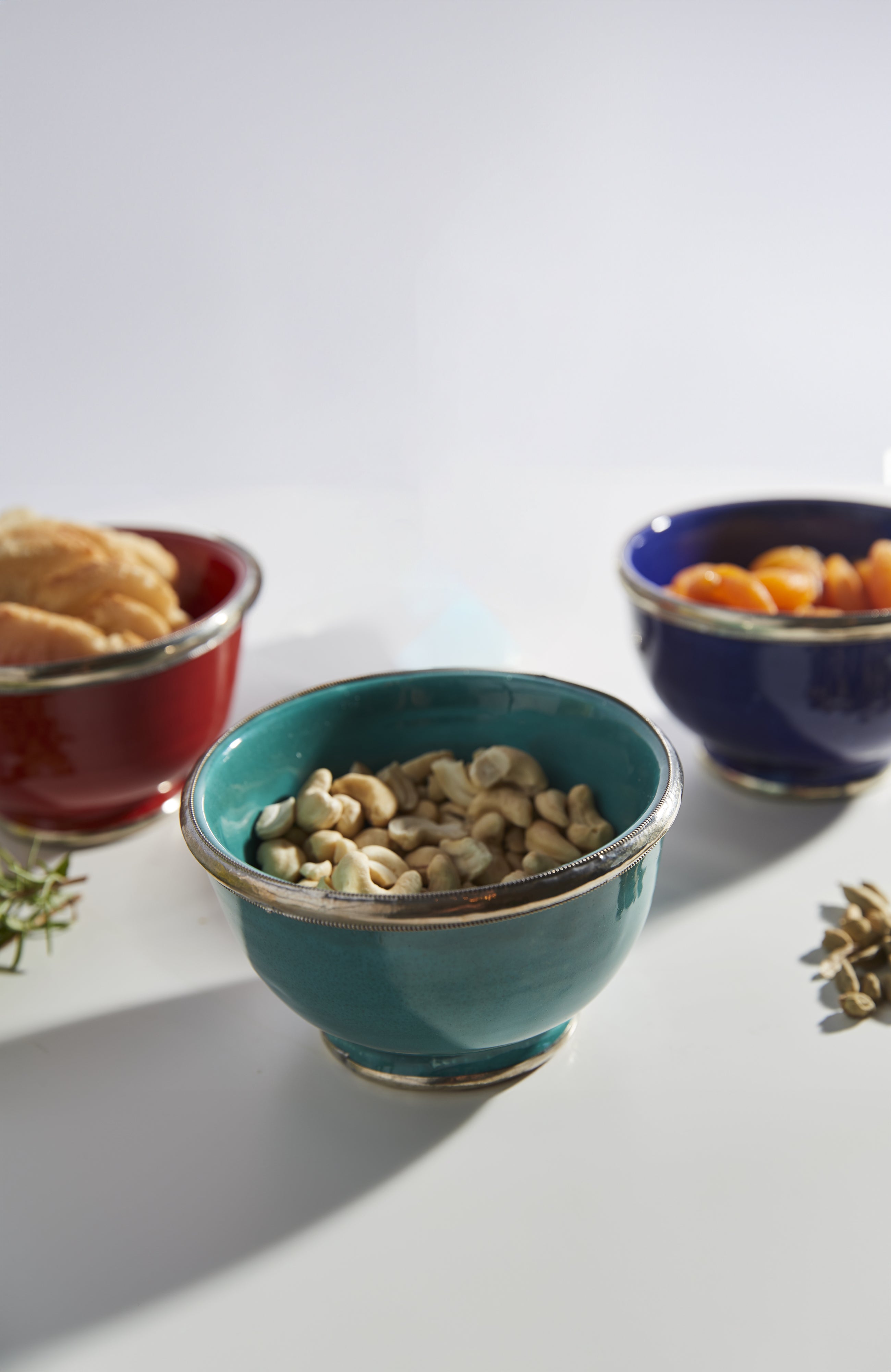 Verve Culture Moroccan Glazed Bowls with Berber Silver Trim- Set