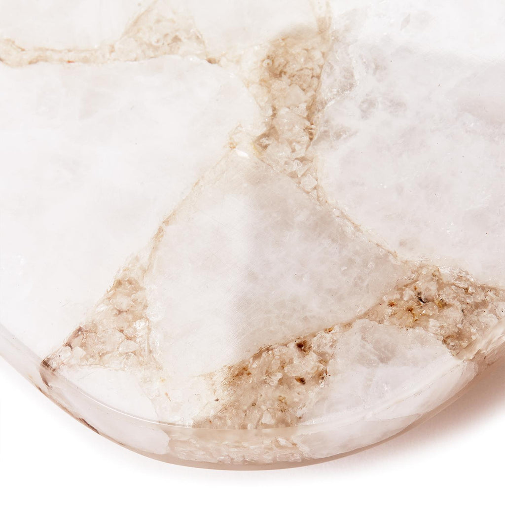 White Quartz Round Edge w Silver Feet Tray, Set of 2