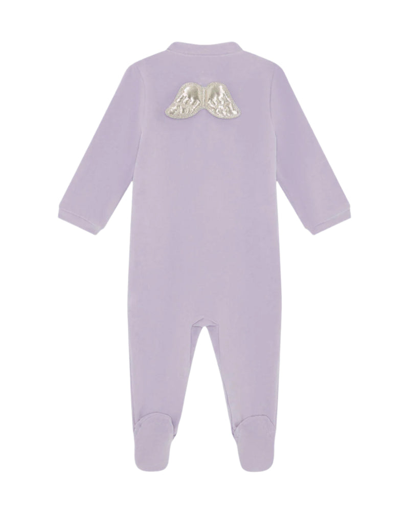 Velour Angel Wing Sleepsuit in Silver & Lilac
