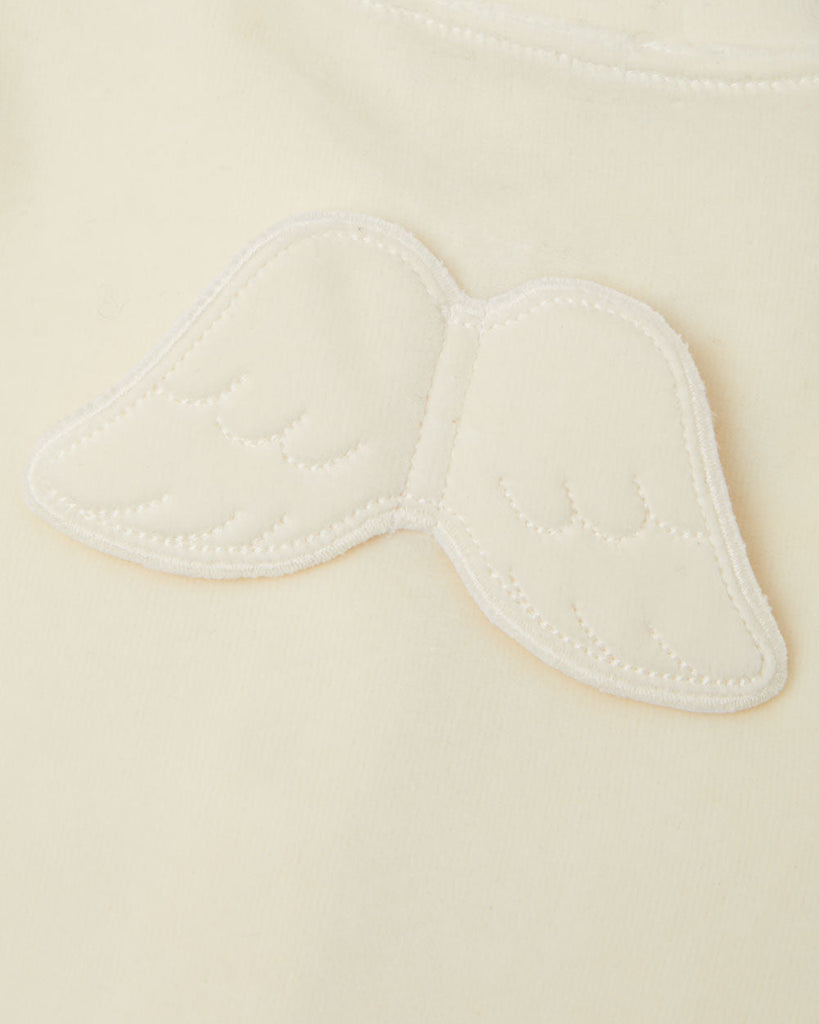Velour Angel Wing Footless Sleepsuit in Cream