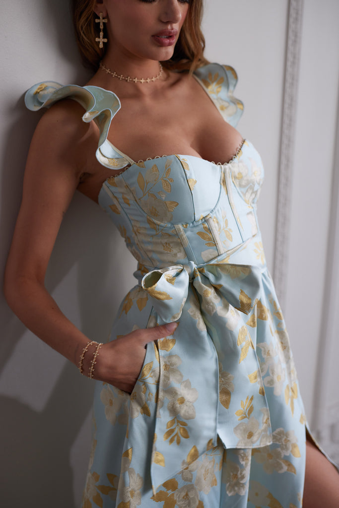 The Vera Dress in Ballad Blue Baroque Floral | Over The Moon The Vera Dress in Ballad Blue Baroque Floral | Over The Moon