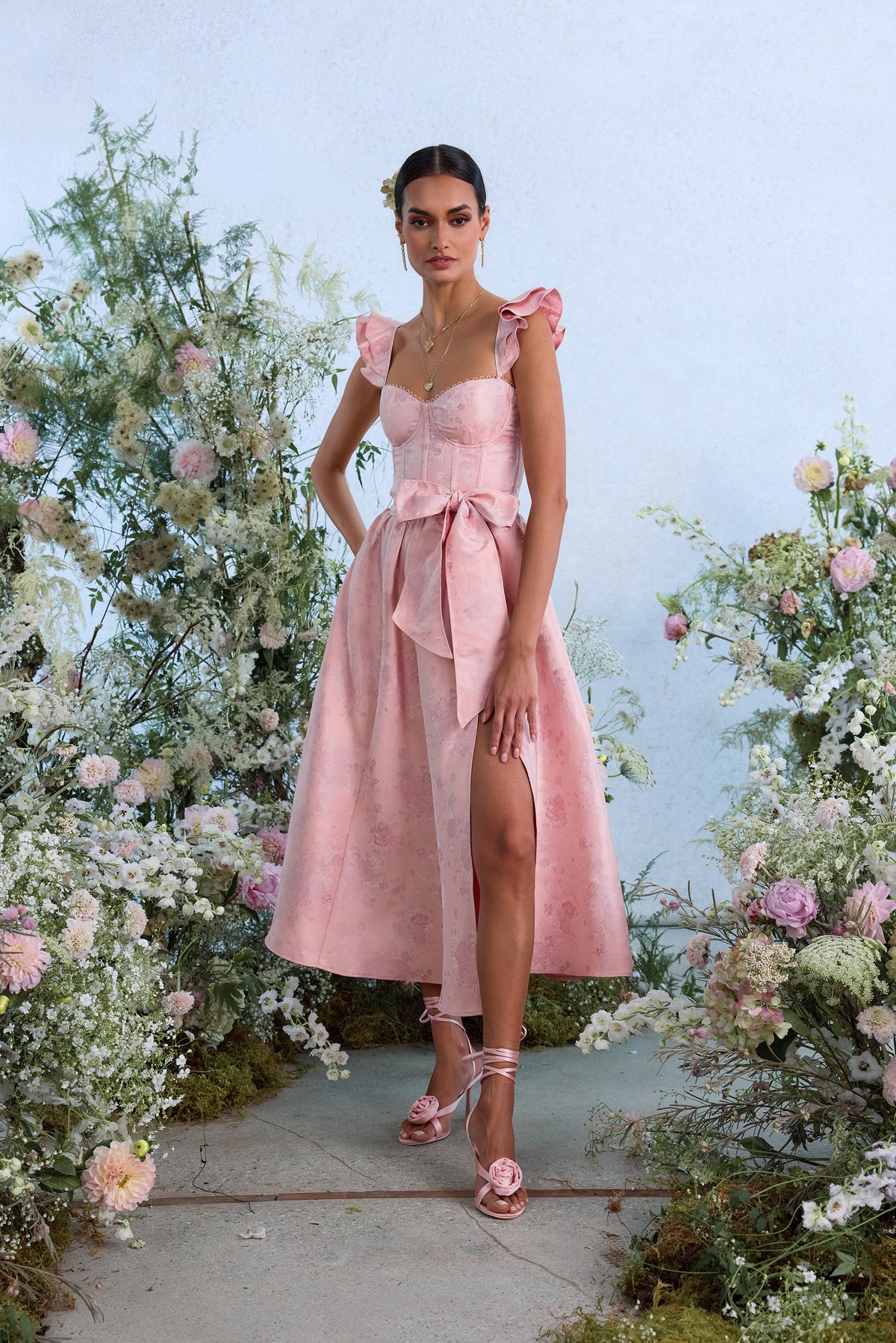 The Vera Dress in Light Pink Windsor Brocade