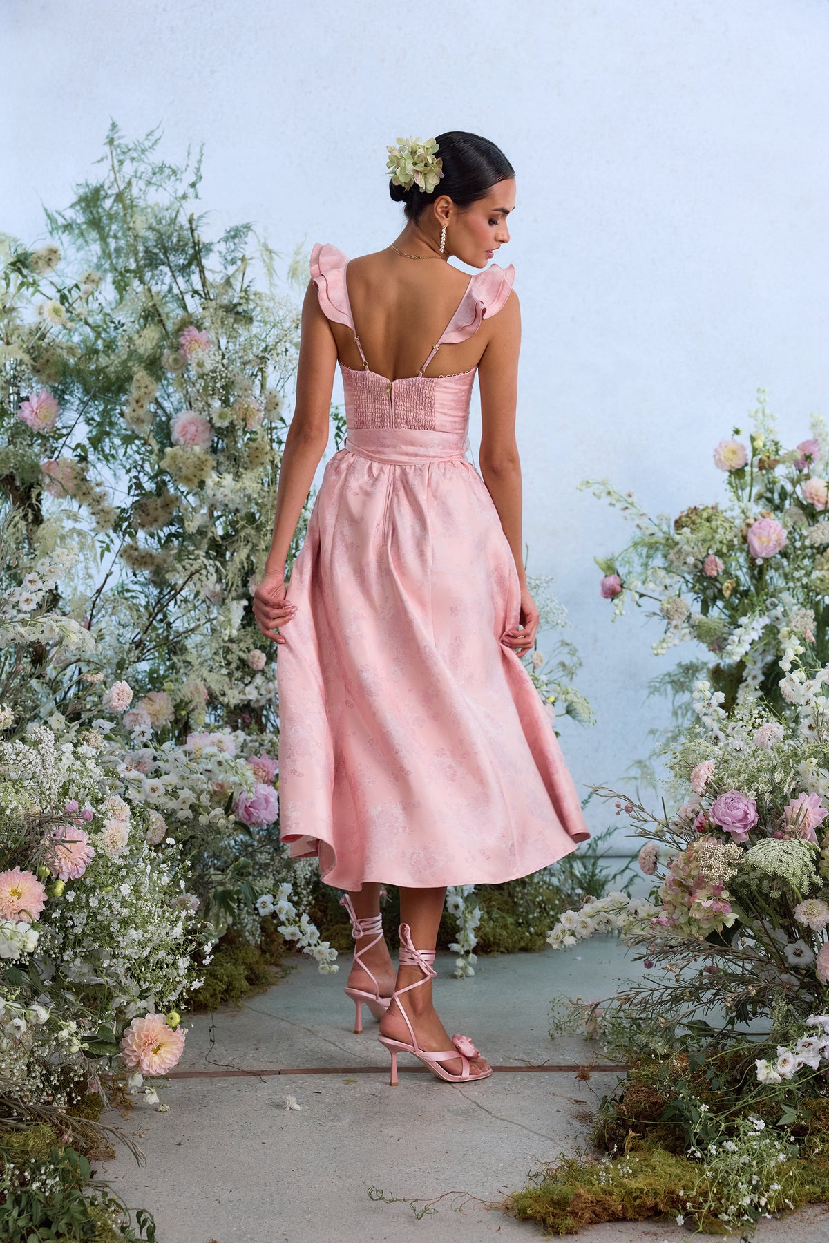 The Vera Dress in Light Pink Windsor Brocade