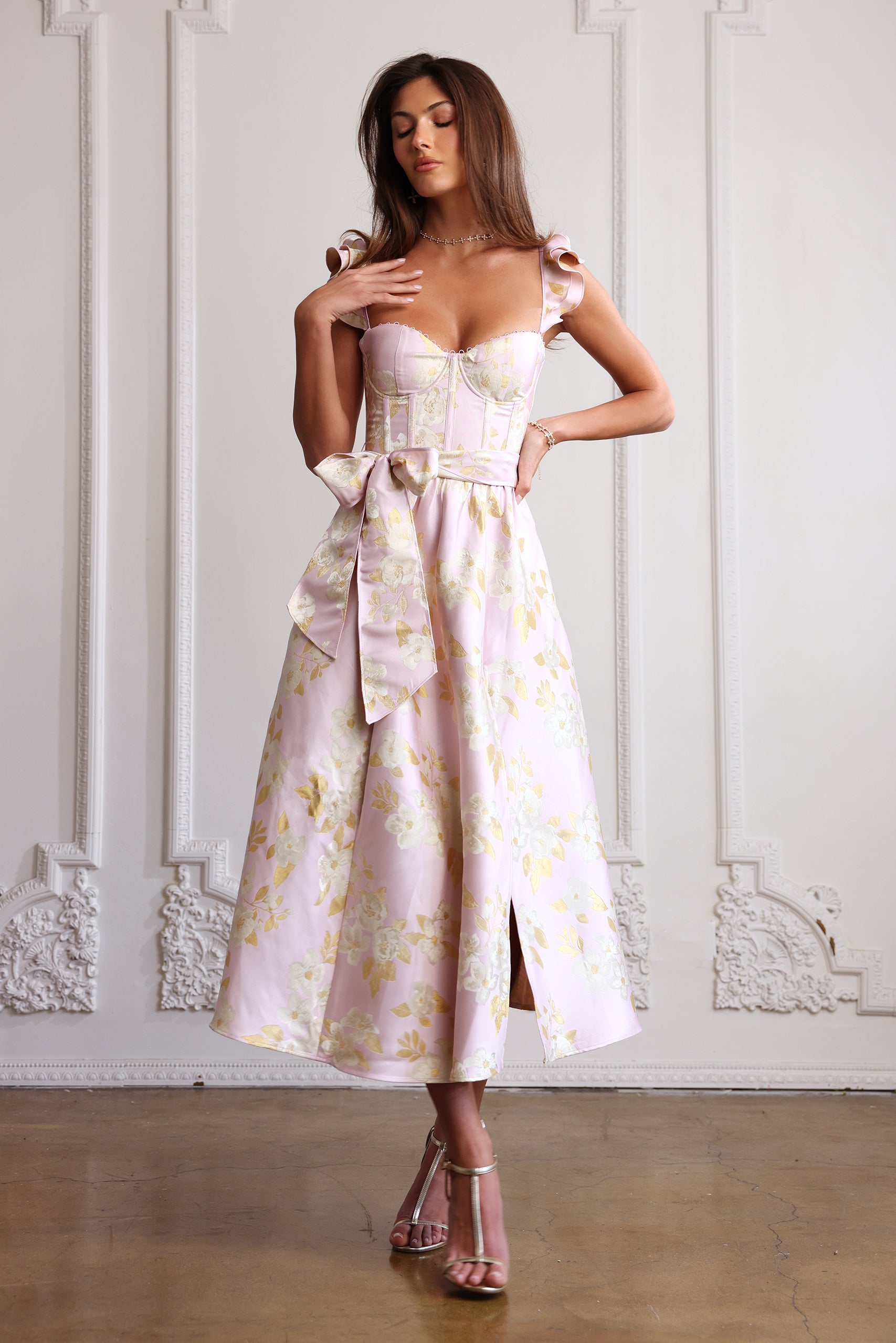 A75☆リズ シャルメル　Lise  Dressing Floral　ワンホック Formal Dress: 61730. Long, Halter Neckline, Medium Fullnes | ALYCE