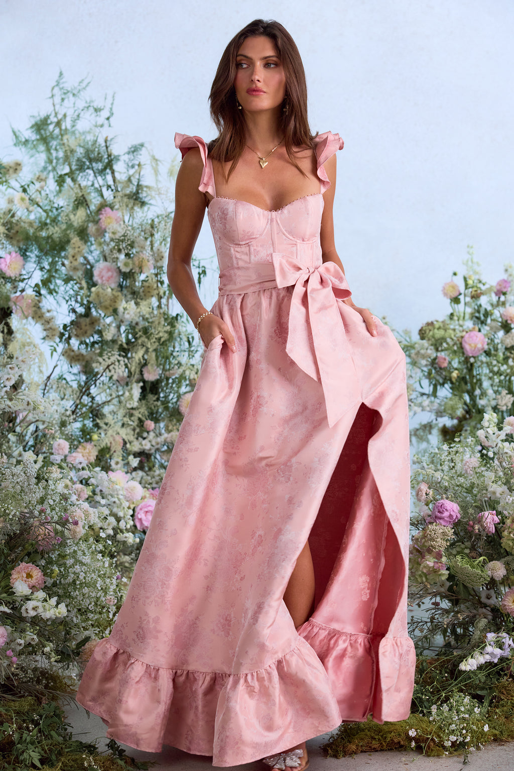 The Veronica Dress in Light Pink Windsor Brocade The Veronica Dress in Light Pink Windsor Brocade