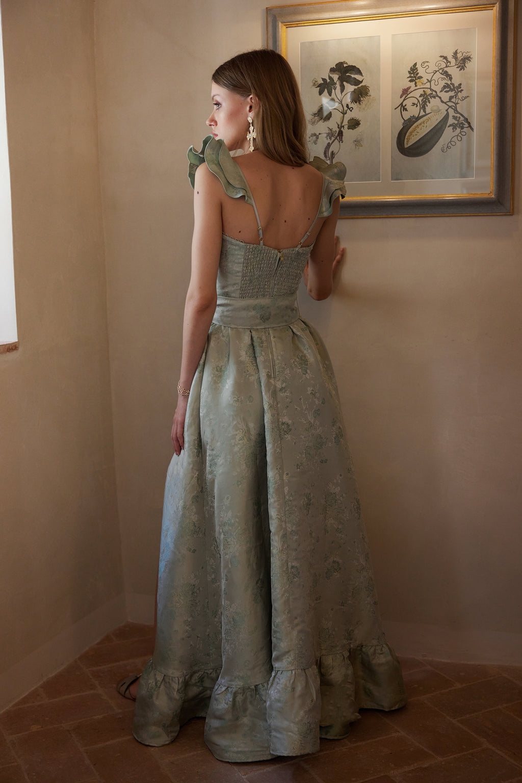 The Veronica Dress in Sage Windsor Brocade US 14 / Sage Windsor Brocade The Veronica Dress in Sage Windsor Brocade US 14 / Sage Windsor Brocade