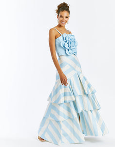 Victoria Convertible Gown Skirt in Blue & Ivory Stripe