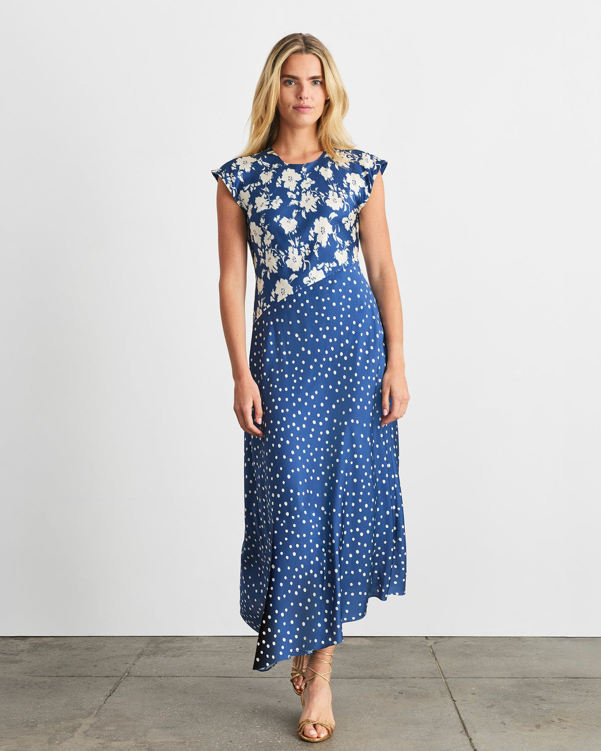 Violeta Dress in French Blue/Cream Multi