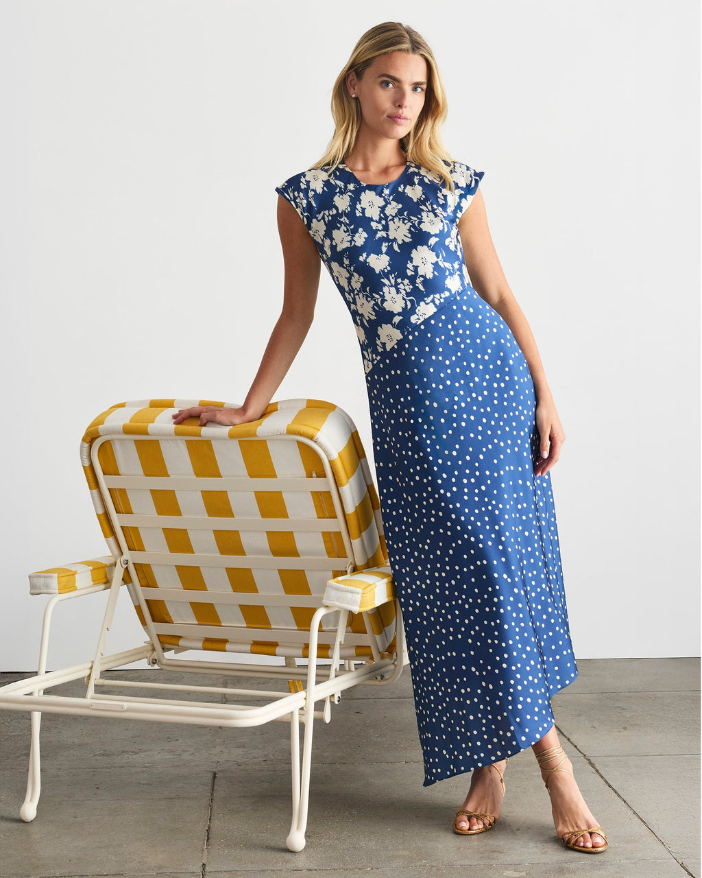 Violeta Dress in French Blue/Cream Multi