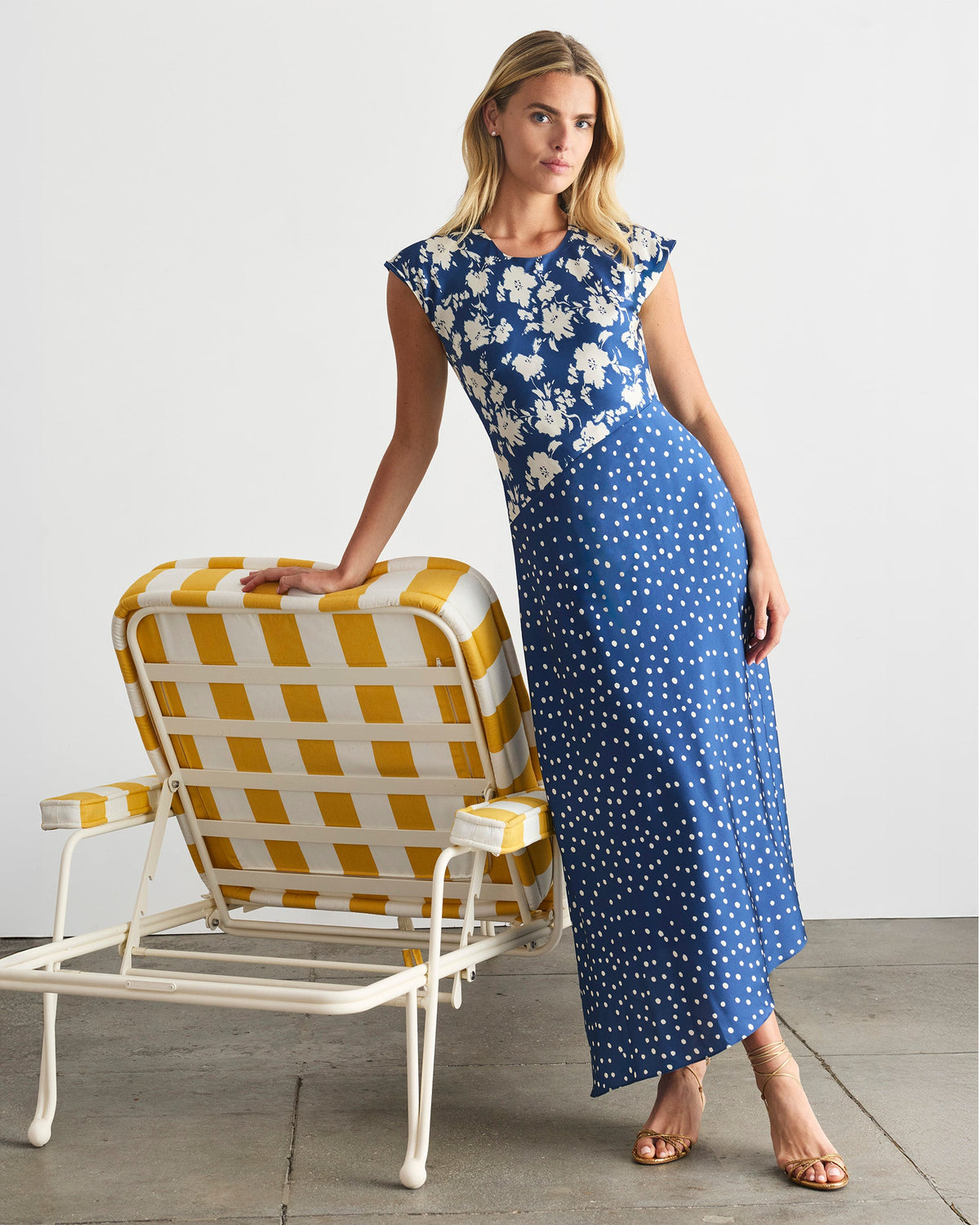 Violeta Dress in French Blue/Cream Multi