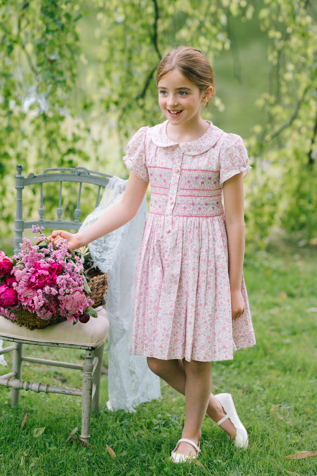 pink smocked dress Violette Pink Floral Short Puff Smocked Dress 18M