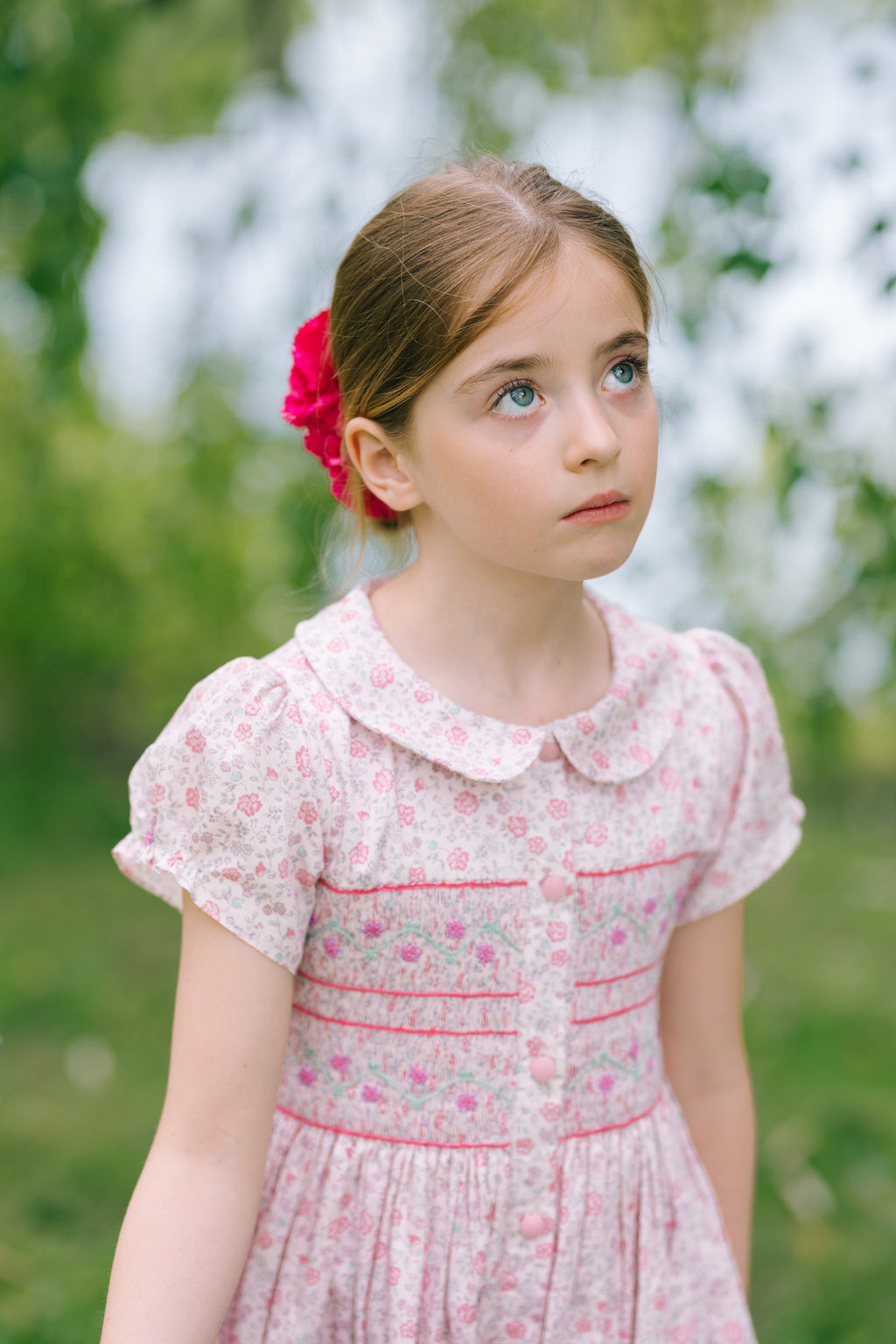 Violette Pink Floral Short Puff Smocked Dress 6Y Violette Pink Floral Short Puff Smocked Dress 6Y