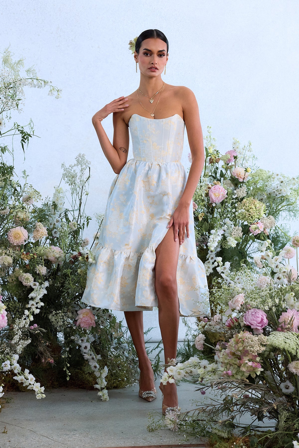 The Virginia Dress in Sky Windsor Brocade