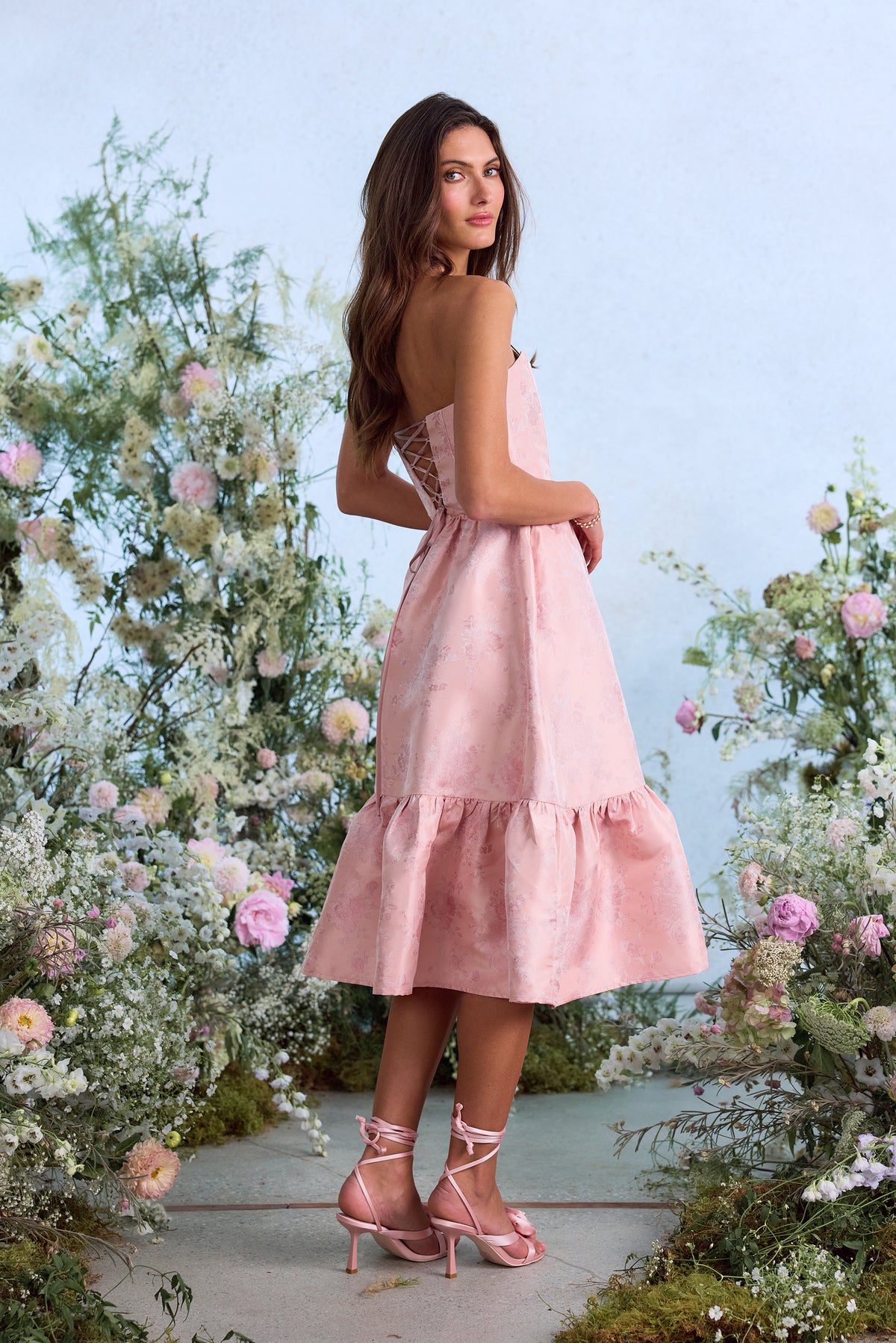 The Virginia Dress in Light Pink Windsor Brocade