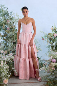 The Vivian Dress in Light Pink Windsor Brocade