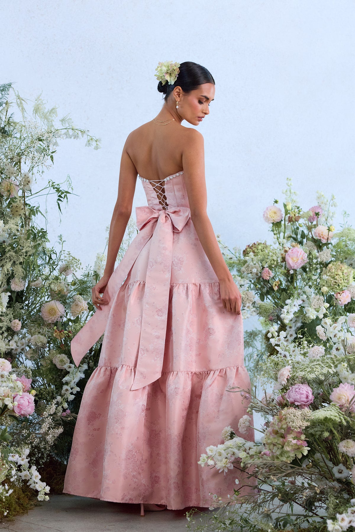 The Vivian Dress in Light Pink Windsor Brocade