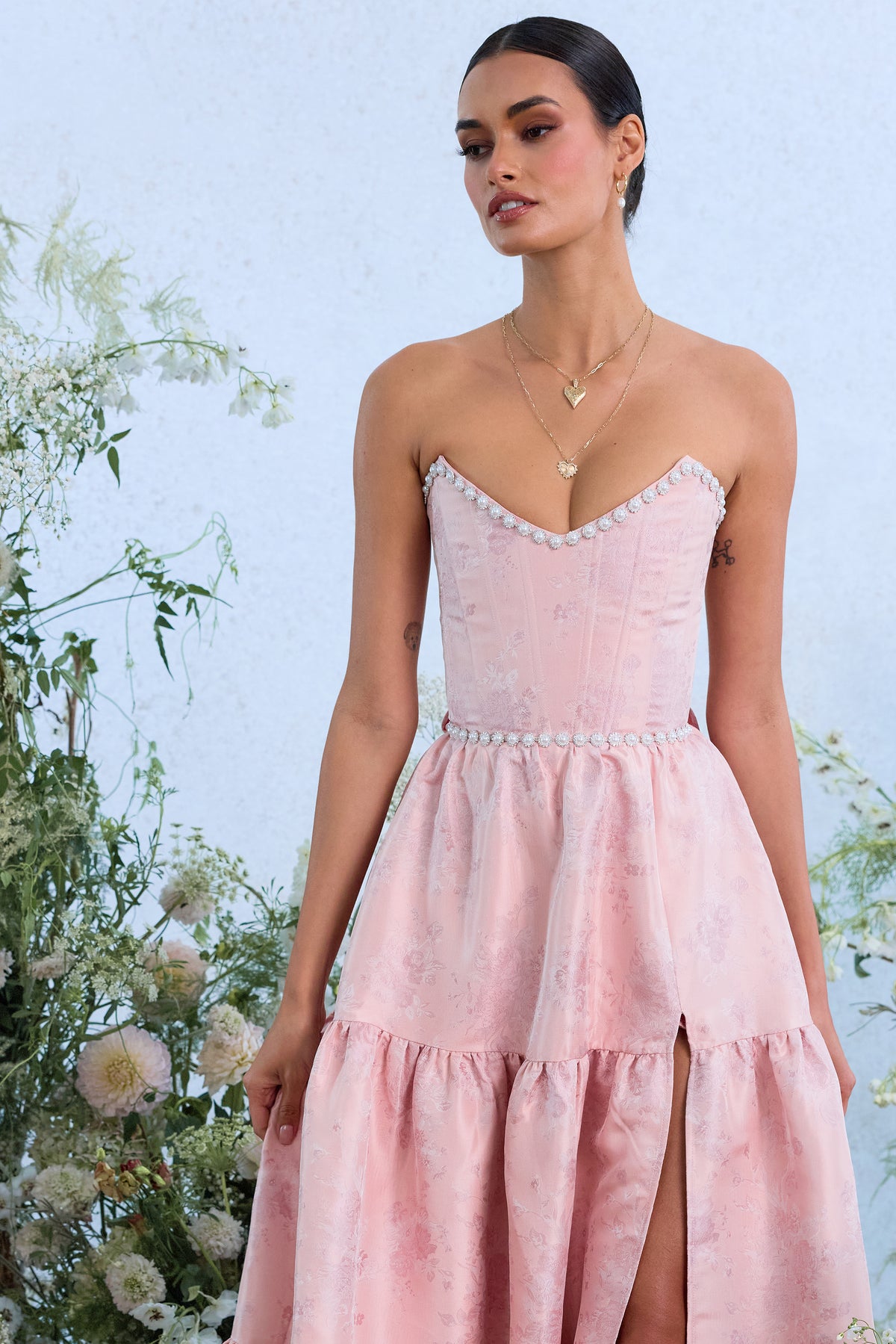 The Vivian Dress in Light Pink Windsor Brocade