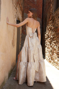 The Vivian Dress in Taupe Windsor Brocade