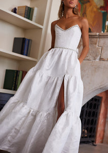 The Vivian Dress in White Windsor Brocade