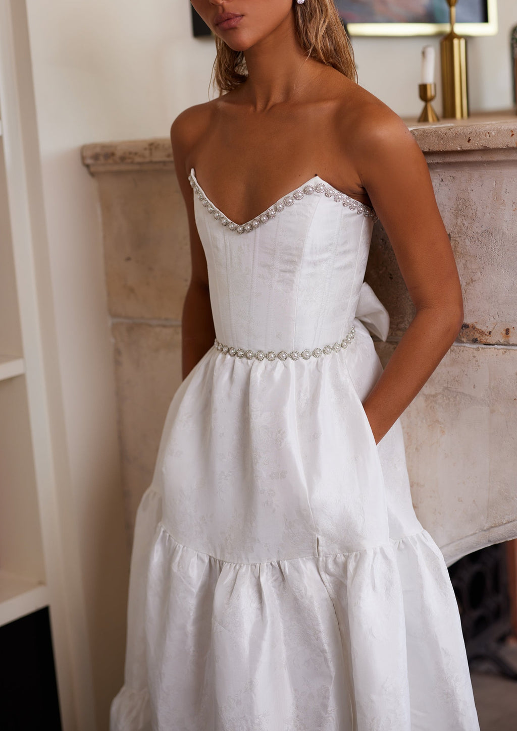 windsor white long dress The Vivian Dress in White Windsor Brocade 00 / White Windsor Brocade