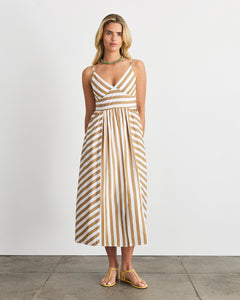 Vivien Dress in Optic White/Dark Khaki