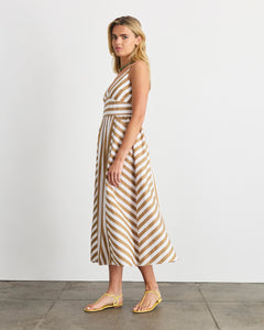 Vivien Dress in Optic White/Dark Khaki